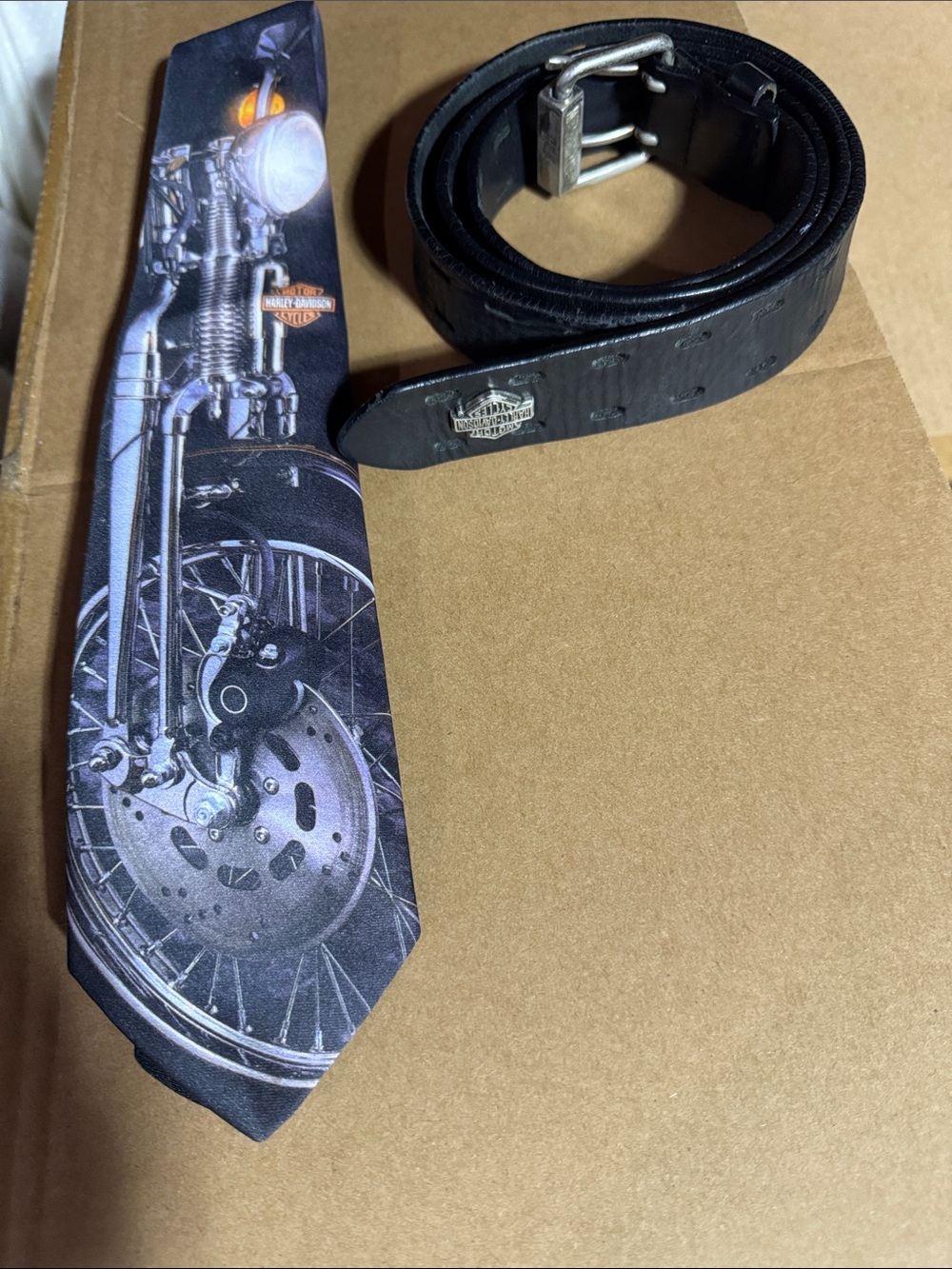 Vintage Harley-Davidson Necktie “The Leading Edge” and HD Leather Belt.